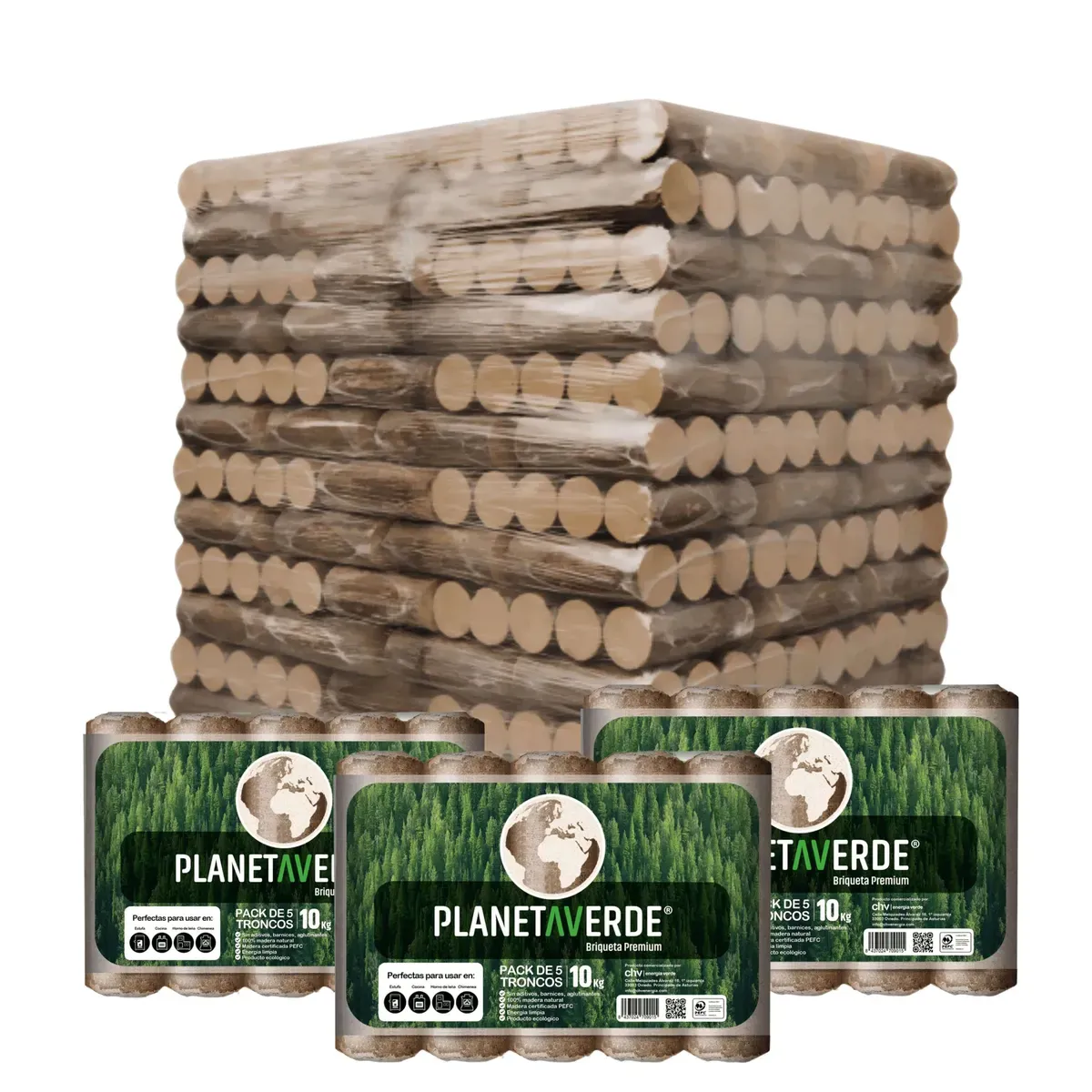 briquetas de madera planeta verde 104 paquetes Palet de briquetas Planeta Verde de 104 paquetes
